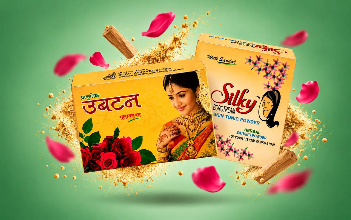 Gopal Ubtan Powder and Silky Skin Tonic Powder with rose petals