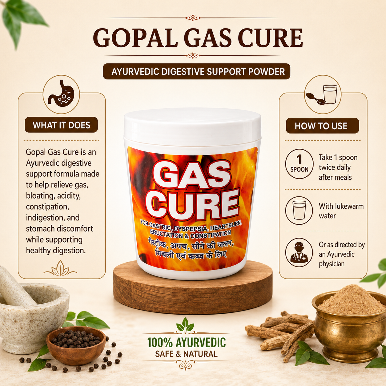 Gopal Gas Cure Ayurvedic Digestive Support Powder - What It Does and How To Use