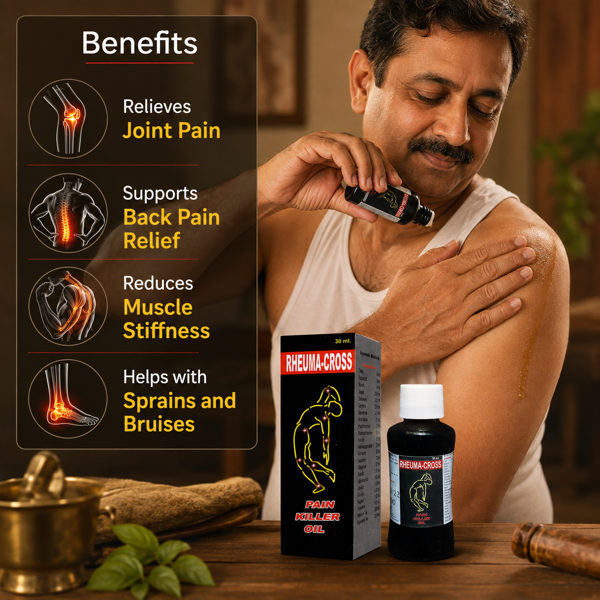 Gopal Rheumacross Ayurvedic Pain Relief Oil - Benefits
