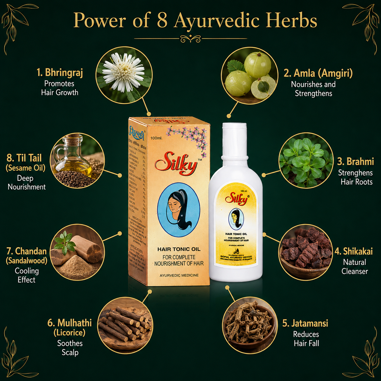 Silky Hair Tonic Oil - Power of 8 Ayurvedic Herbs