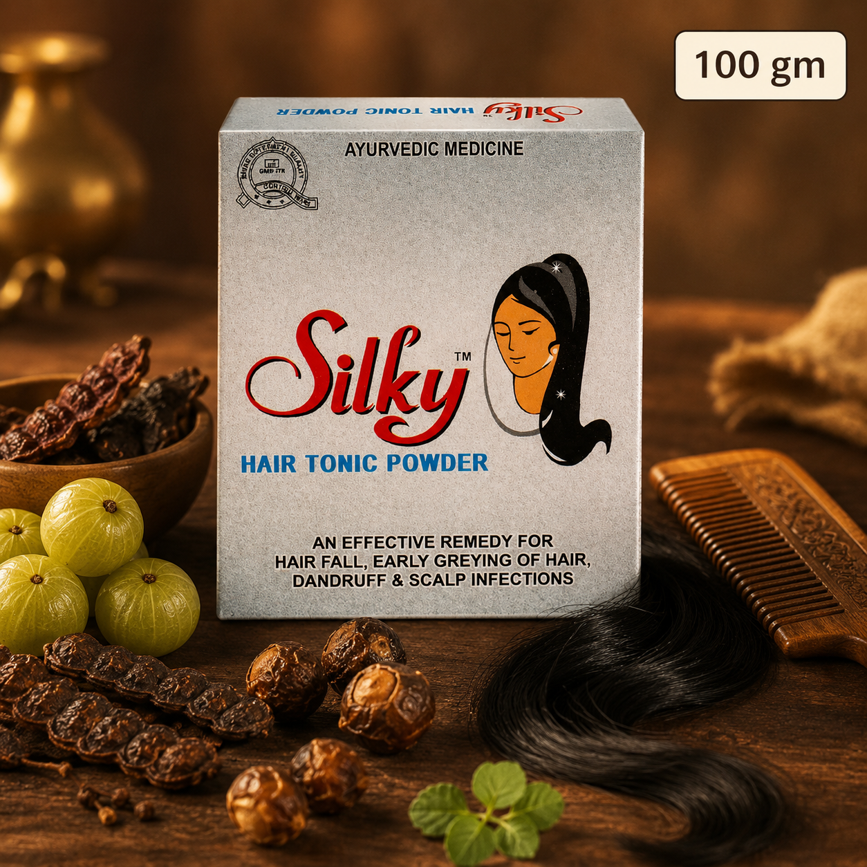 Silky Hair Tonic Powder 100gm - Ayurvedic herbal hair fall control powder