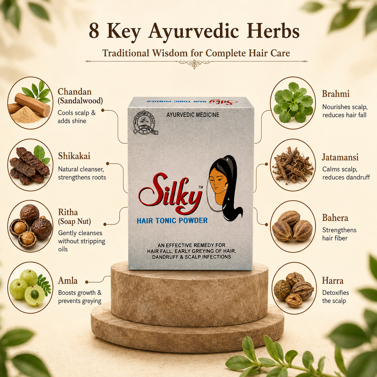 Silky Hair Tonic Powder - 8 Key Ayurvedic Herbs ingredients
